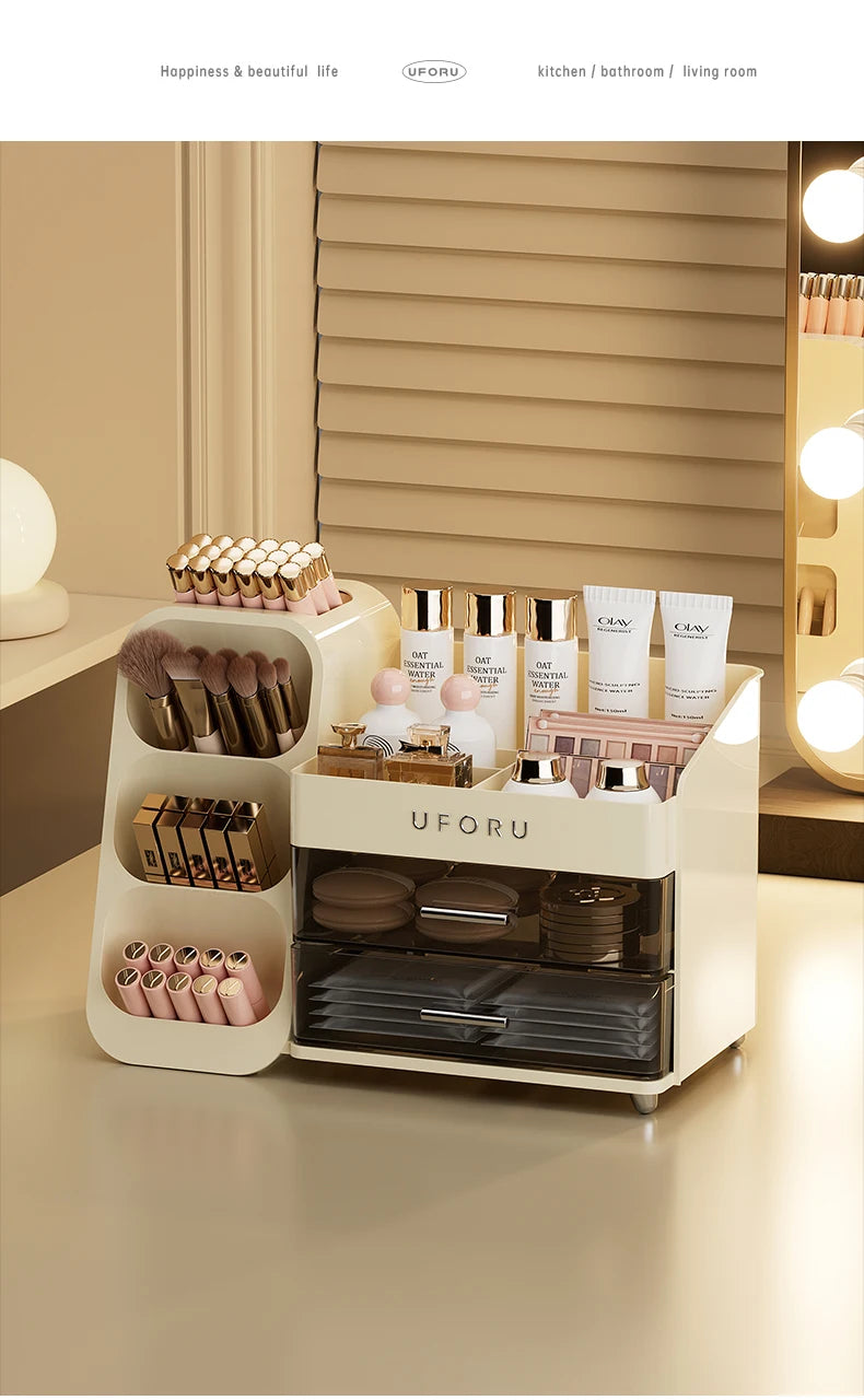 Uforu Back to School Cosmetics Storage Box - Large Capacity, Multifunctional Organizer for Student Dorm Room Tables