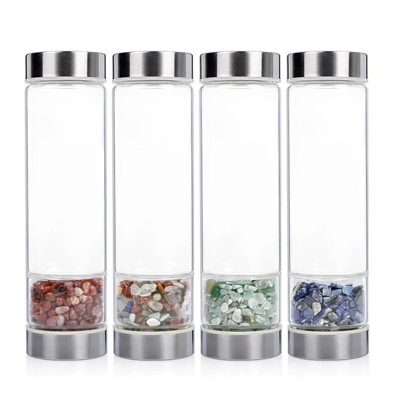 Big Diameter Crystal Bottles Multicolor Water Bottle Healing Infuser Energy Gym