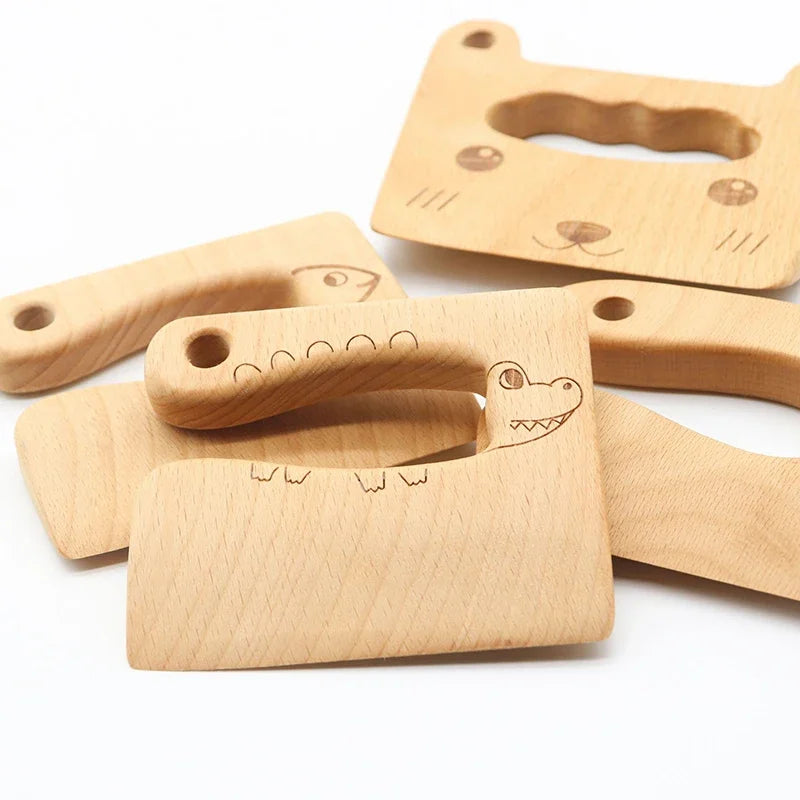 Wooden Cutter Kids Cute Shape Knife Kitchen Tools Fruit Vegetable Cutter For Children Safe Kitchen Cutting Toy DIY Tools