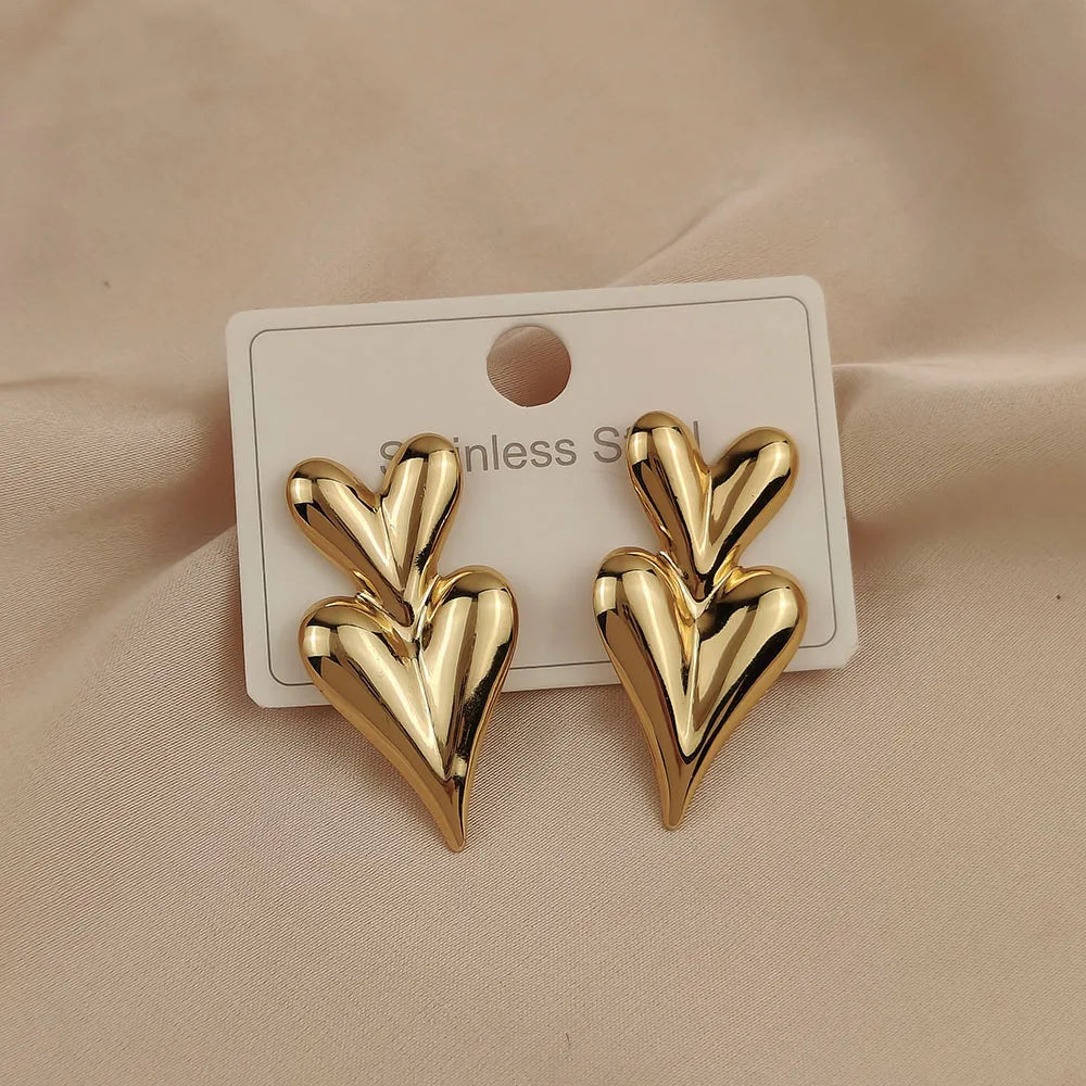 18K Gold-Plated Love Stud Earrings – Waterproof & Non-Fading, Gift for Her