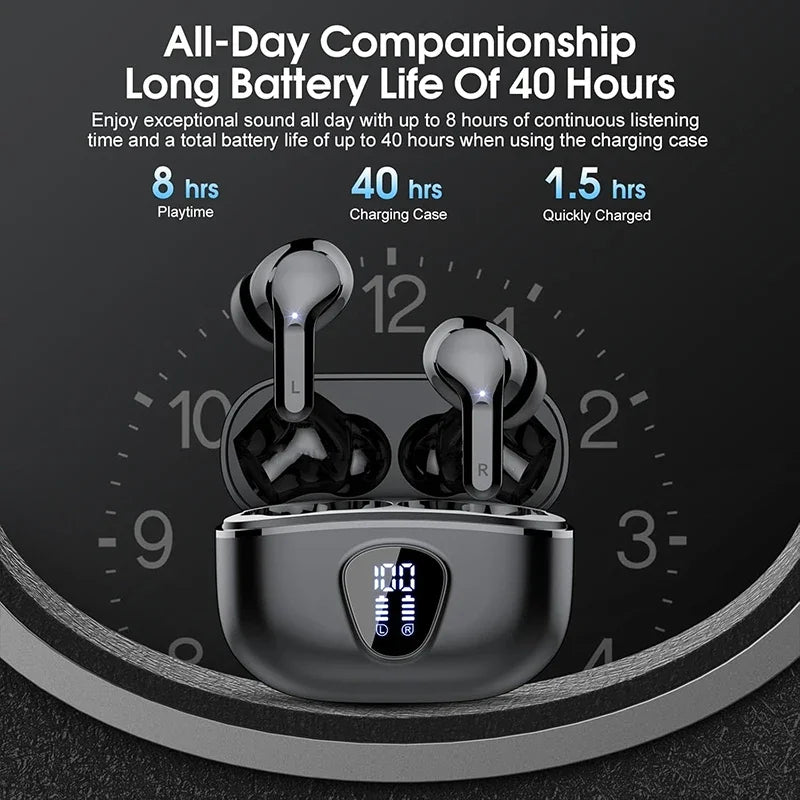 Wireless Bluetooth 5.3 Earbuds – Noise Cancelling, LED Display, 48H Playtime, Waterproof