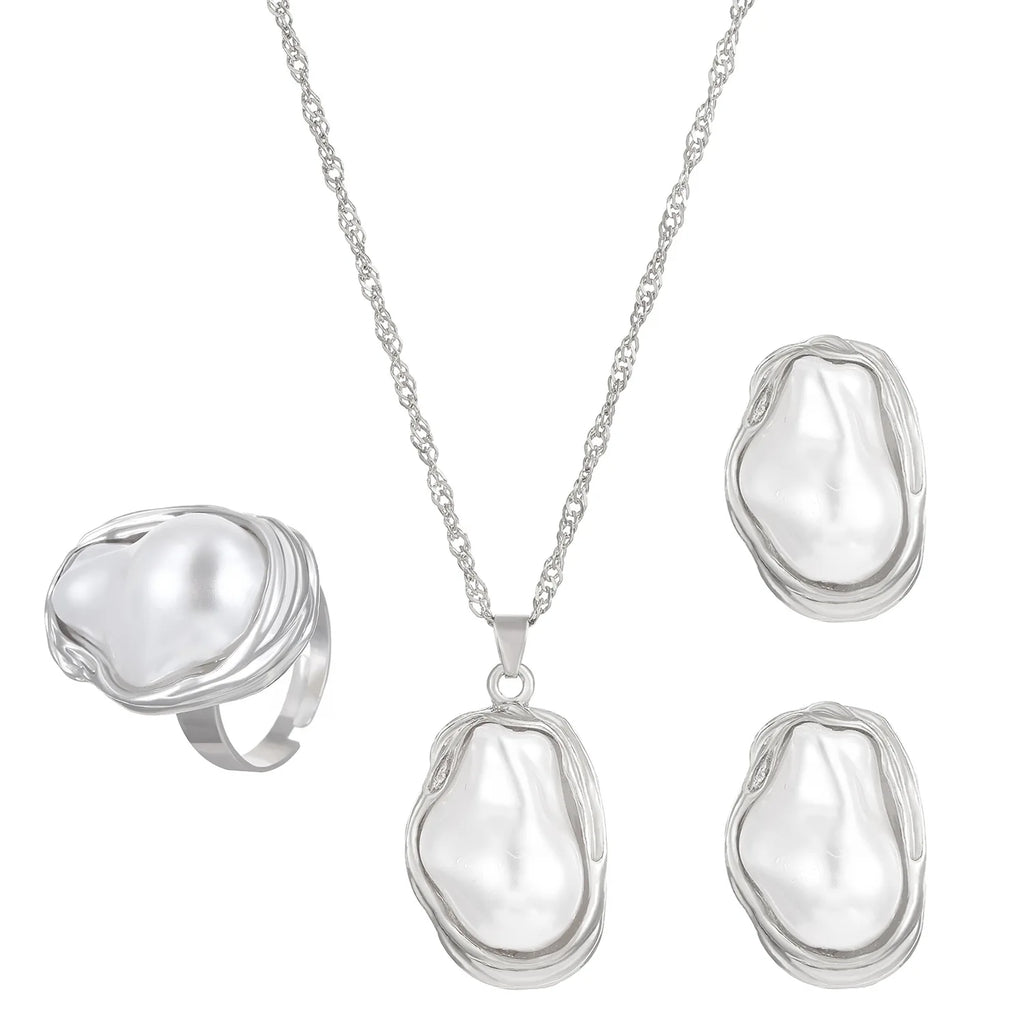 Trendy Baroque Pearl Necklace, Bracelet & Ring Set – Wedding & Party Jewellery for Women
