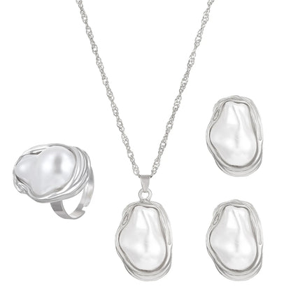 Trendy Baroque Pearl Necklace, Bracelet & Ring Set – Wedding & Party Jewellery for Women