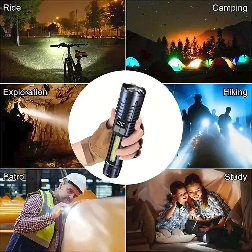 High Power Rechargeable LED Flashlight with COB Side Light