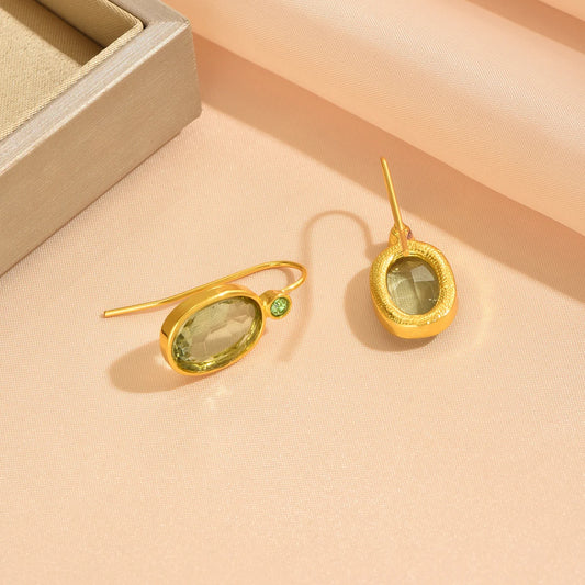 Gold Oval Green Stone Drop Earrings for Women – Stylish Gift & Custom Jewellery