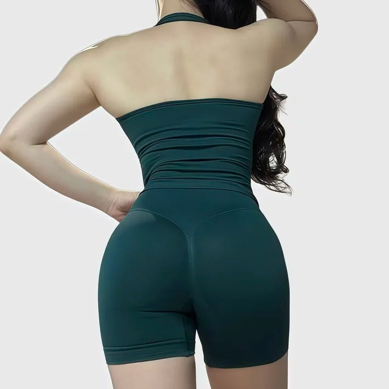 2 Pieces Impact Halter Top Strappy Bra Shorts Set Women Seamless Yoga Gym Leggings Set Running Fitness Sports Shorts Suit