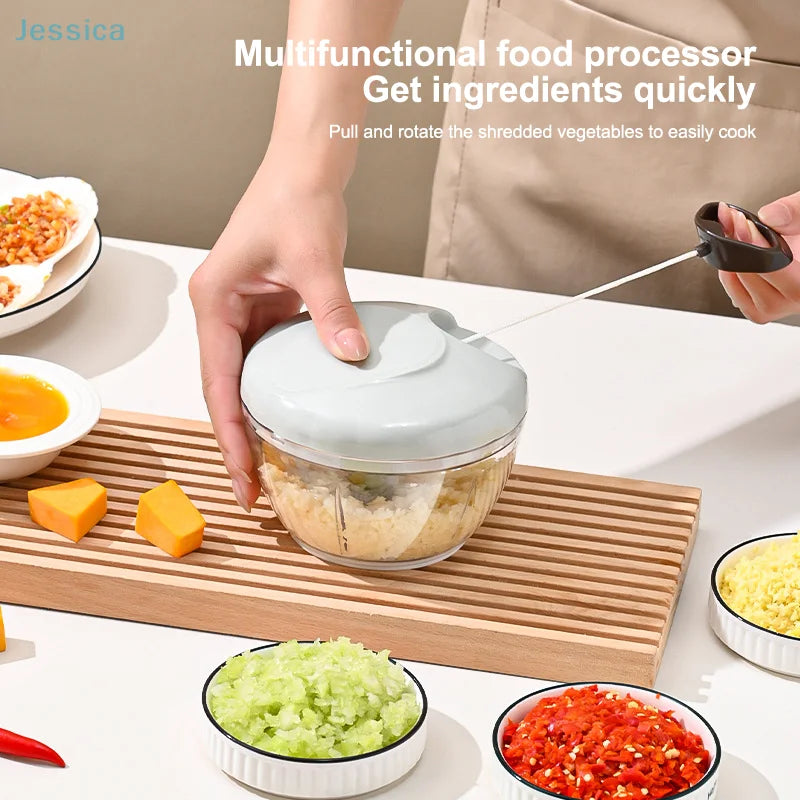 Manual Pull String Food Chopper – Multi Function Vegetable Garlic Mincer