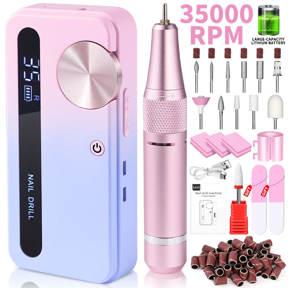 35000RPM Electric Nail Drill – Professional Rechargeable Portable Manicure & Gel Tool