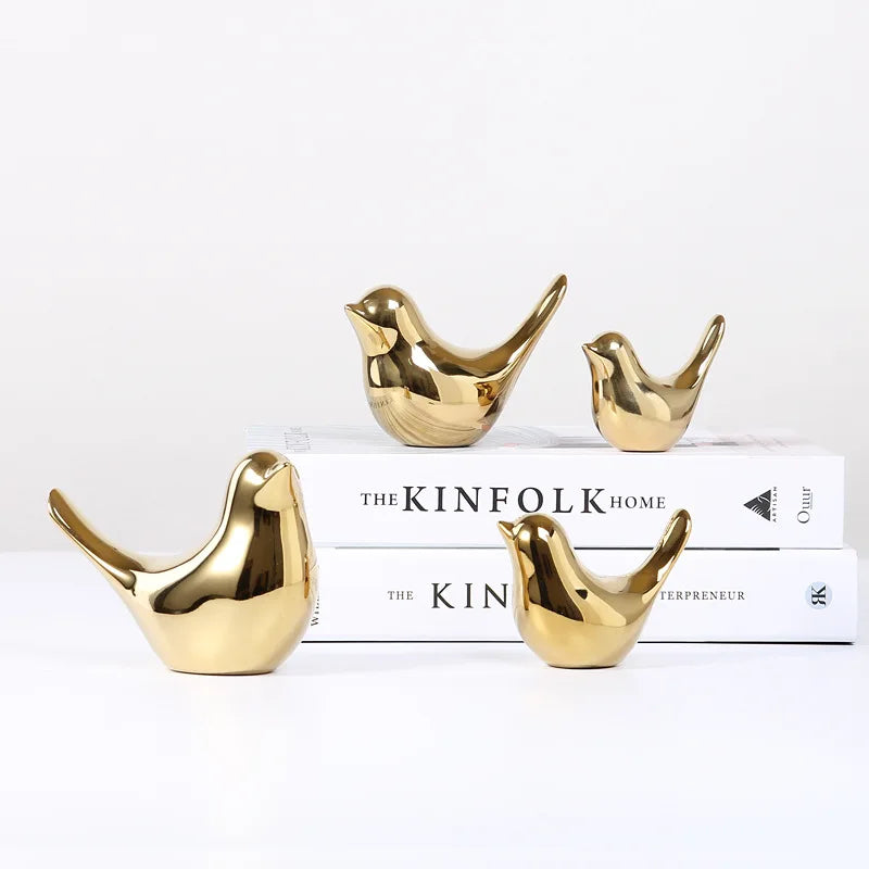 Nordic Ceramic Bird Figurine – Gold Animal Statue Home Decor