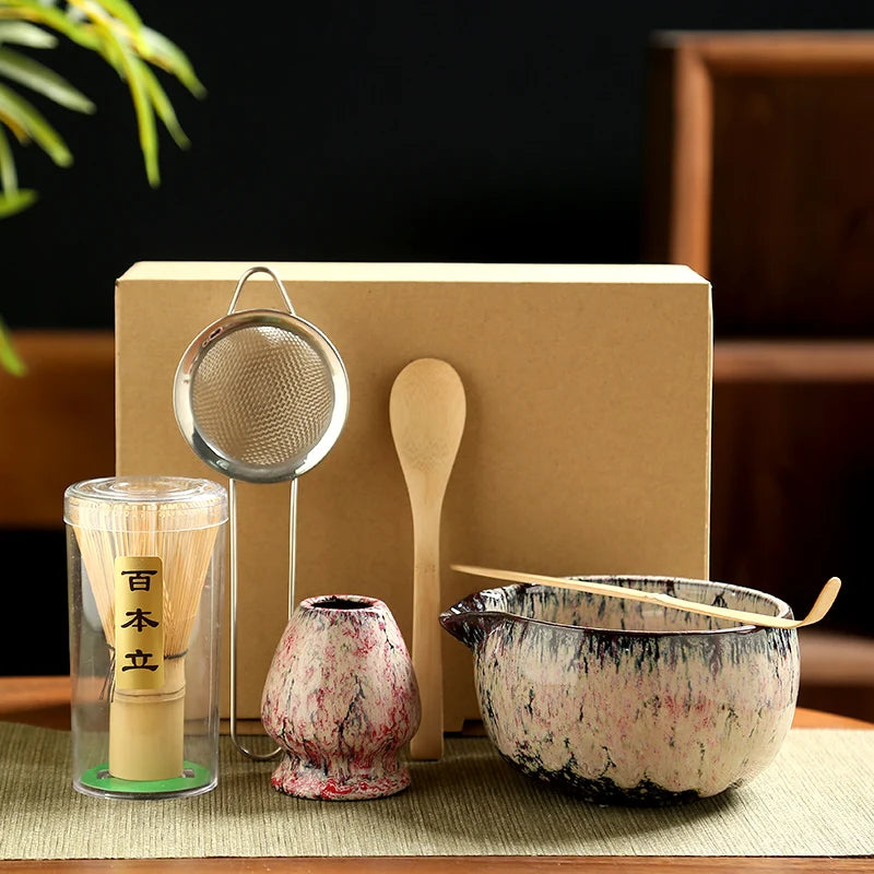 6PCS Japanese Matcha Tea Set with Bamboo Whisk Bowl Scoop & Whisk Holder Traditional Matcha Making Kit