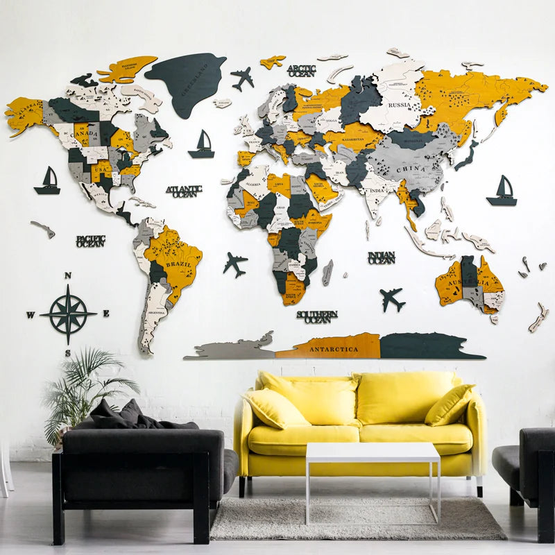 Wooden 3D World Map Puzzle – Decorative Wall Art for Home & Office