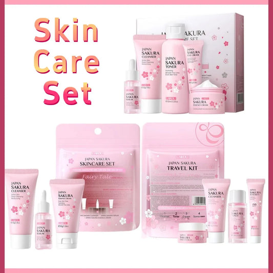 Cherry Blossom Travel Skin Care Set – Cleanser, Serum, Eye & Face Cream, Sunscreen