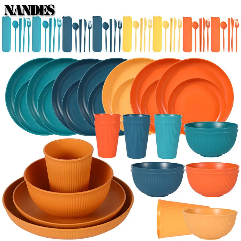 36PCS Wheat Straw Dinnerware Set – Eco Friendly Tableware Kit