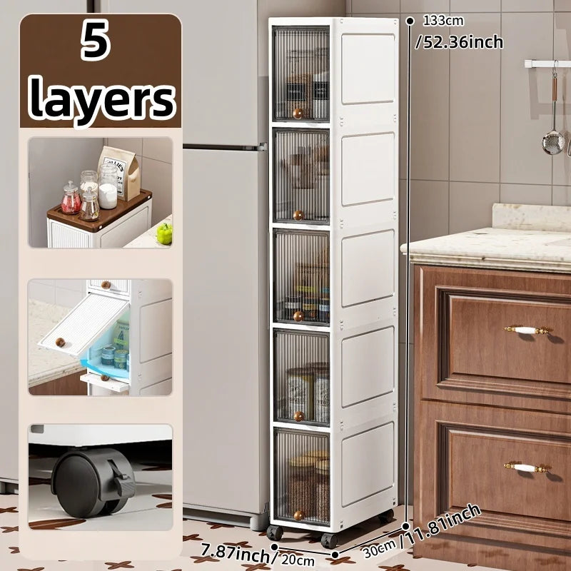 20cm Slim Rolling Storage Cabinet 2–6 Tier Space-Saving Organizer Heavy Duty Rack for Kitchen Bathroom Living Room