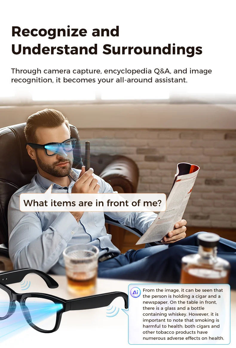 Rechargeable 800W Pixel Camera Smart Glasses With Charging Case Smartglasses Wifi Transmission Image Recognition Ai Translation