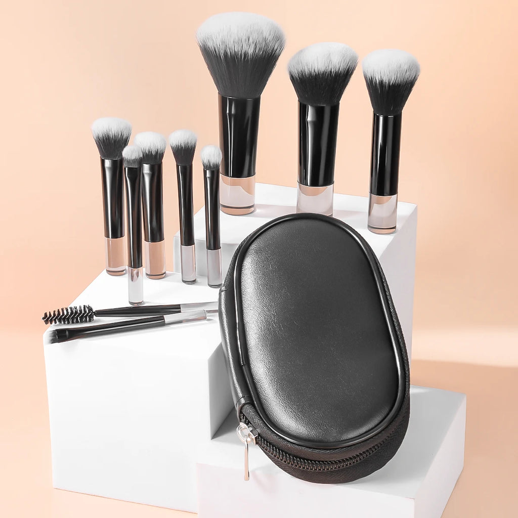 10-Piece Mini Makeup Brush Set with Travel Bag