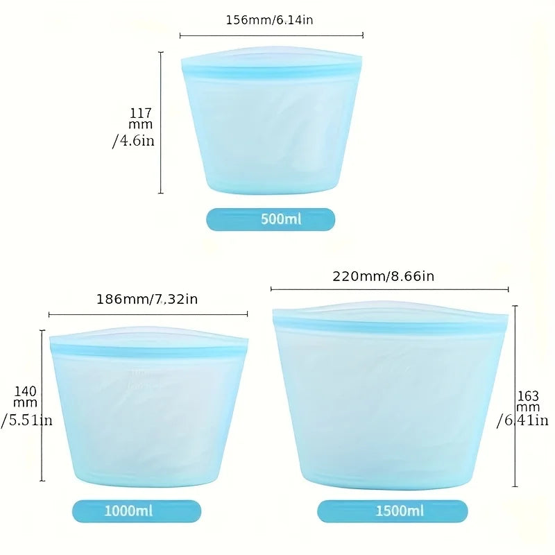 Silicone Food Storage Bags – Reusable Leakproof Ziplock Set