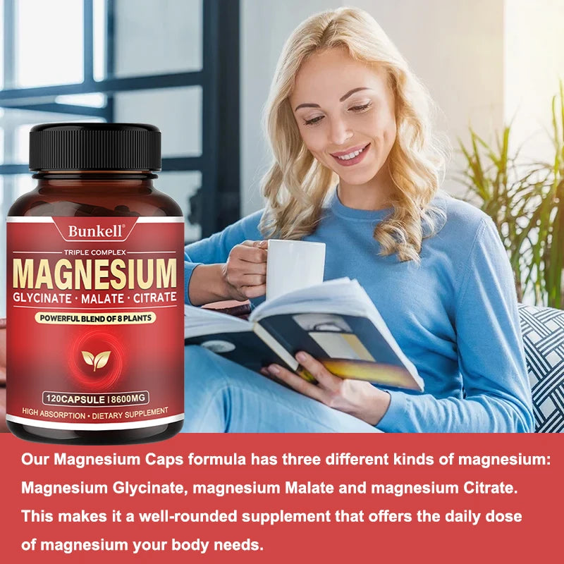 Triple High-efficiency Elemental Magnesium Complex - Glycine, Malic Acid and Magnesium Citrate, Muscle Relaxation, Immunity