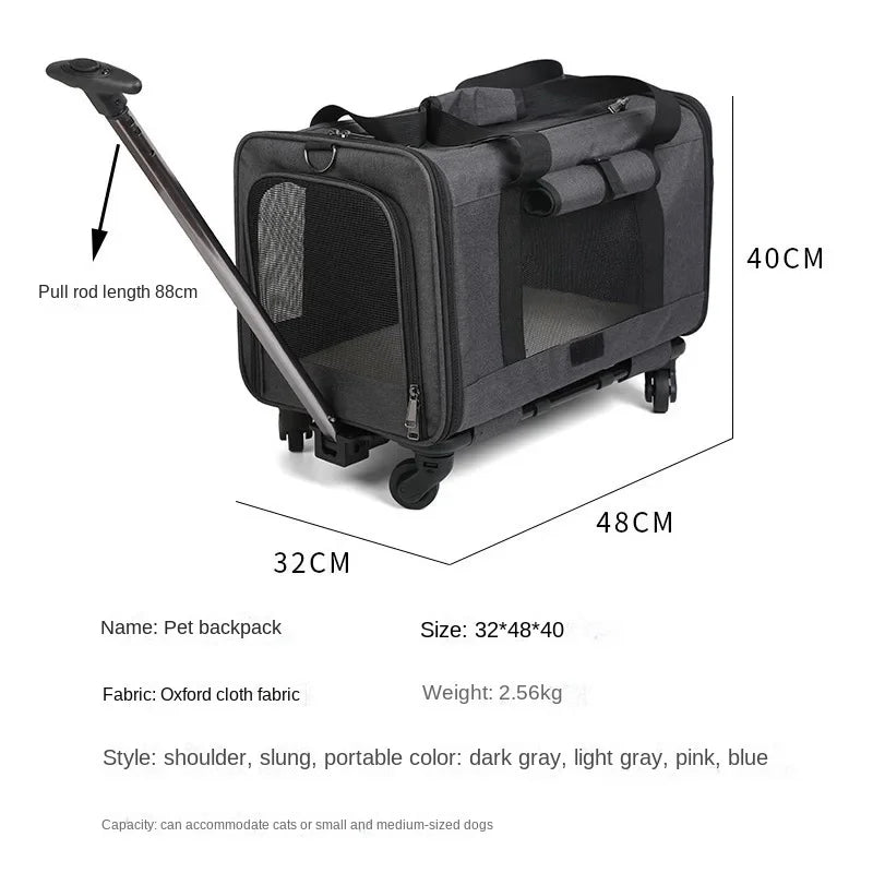 Silent Large Capacity Cat Bag Portable Foldable Pet Suitcase Universal Wheels Breathable Pet Travel Backpack