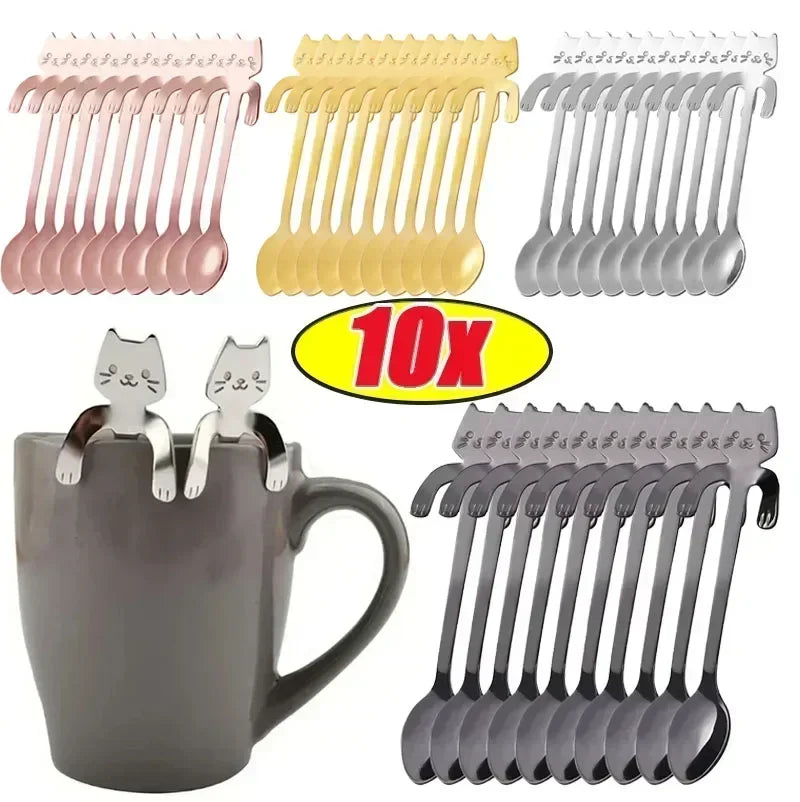 Cute Cat Shaped Stainless Steel Coffee Spoon Mini Dessert Ice Cream Teaspoon Kitchen Tableware