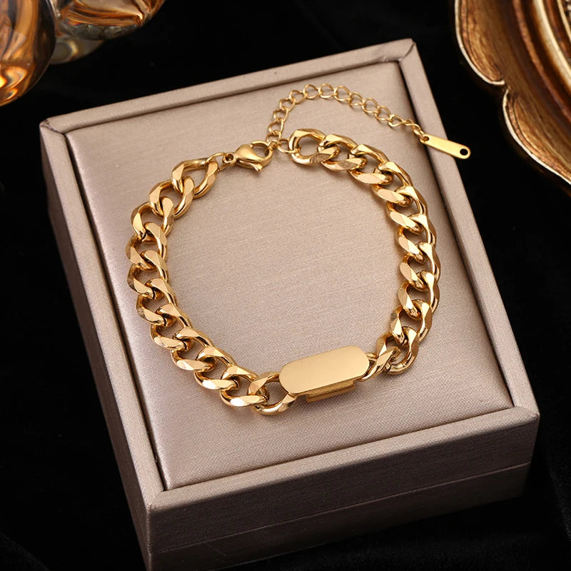 316L Stainless Steel Gold Link Bracelet for Women – Trendy & Durable