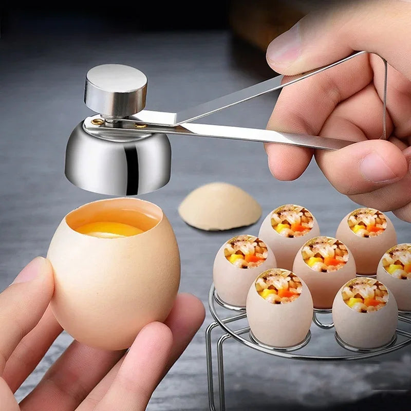 Stainless Steel Egg Topper Cutter – Boiled & Raw Egg Opener for Easy Cooking