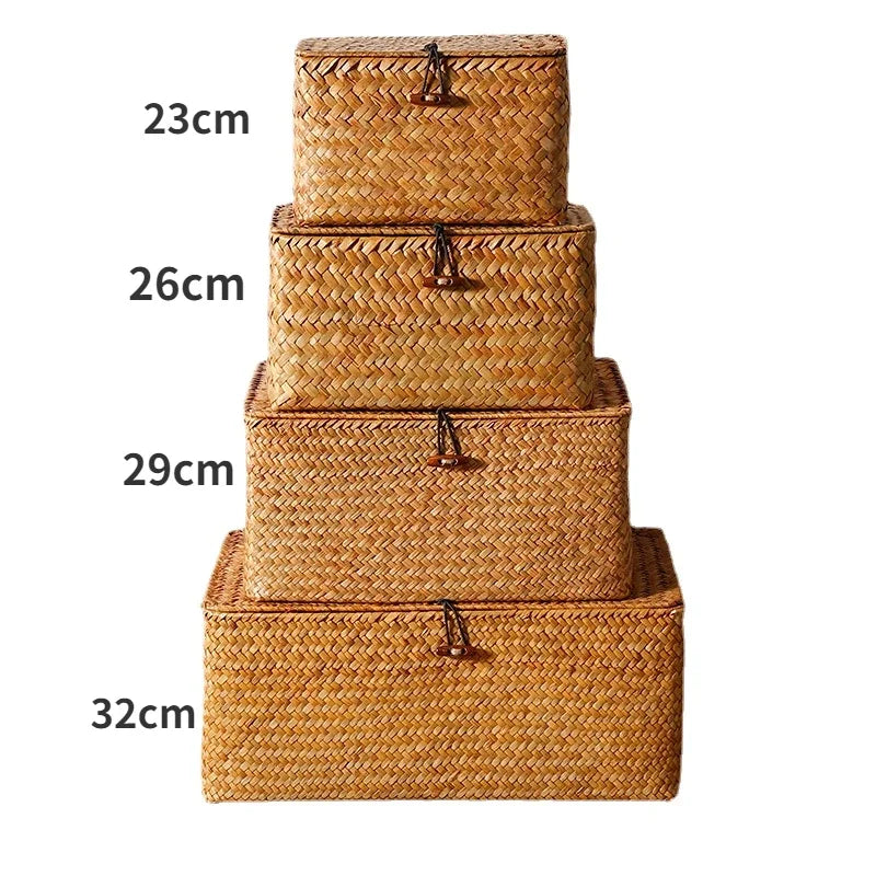 Handmade Seagrass Storage Box with Lid – Woven Basket Organizer