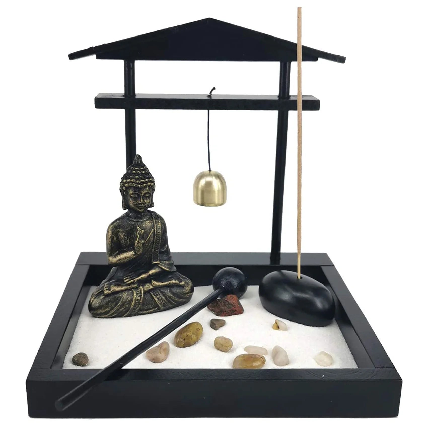 Zen Sand Garden with Buddha Statue – Mini Meditation Desk Decor Kit