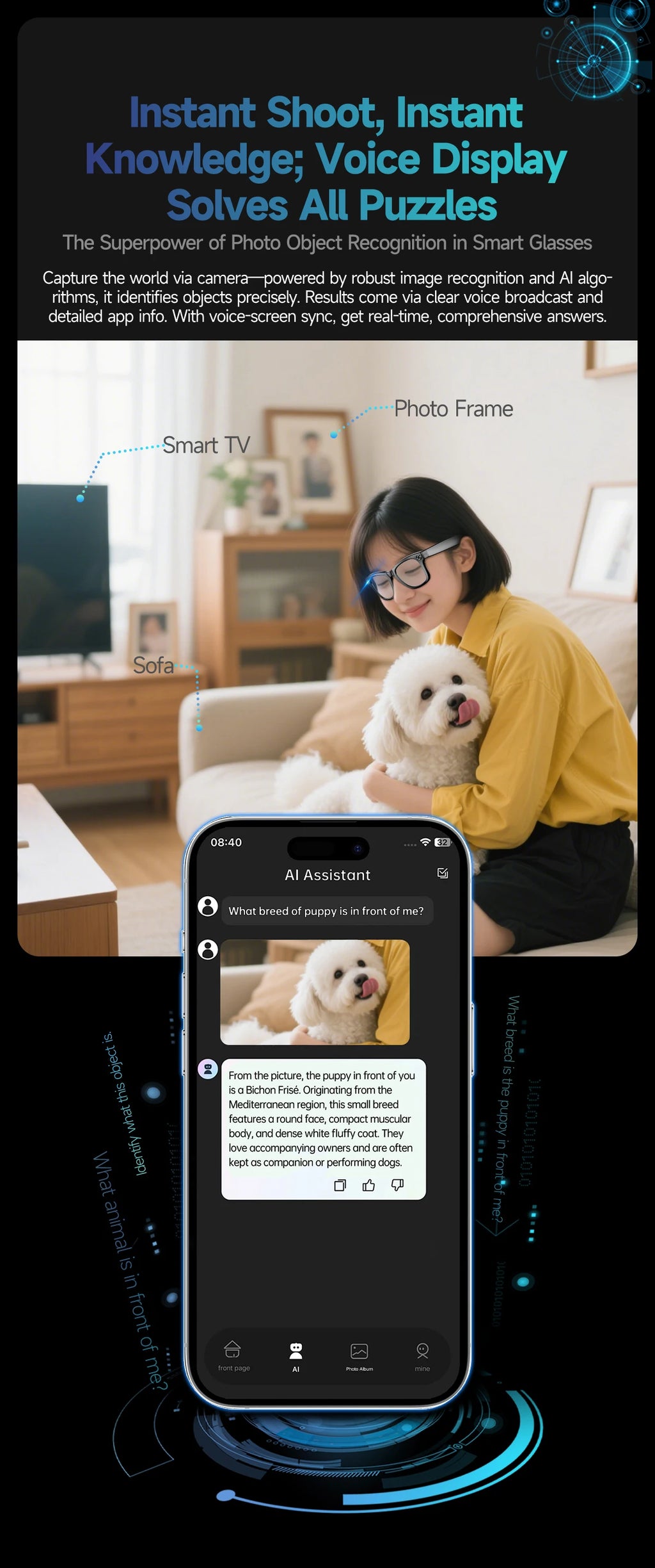 AI Smart Glasses with 8MP Camera Video Recording 100+ Languages Translation Blue LightSunglasses Bluetooth Call WIFI Men Women