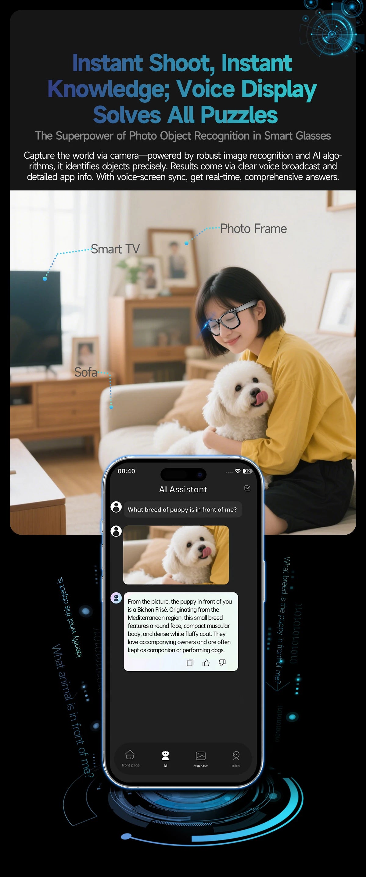 AI Smart Glasses with 8MP Camera Video Recording 100+ Languages Translation Blue LightSunglasses Bluetooth Call WIFI Men Women