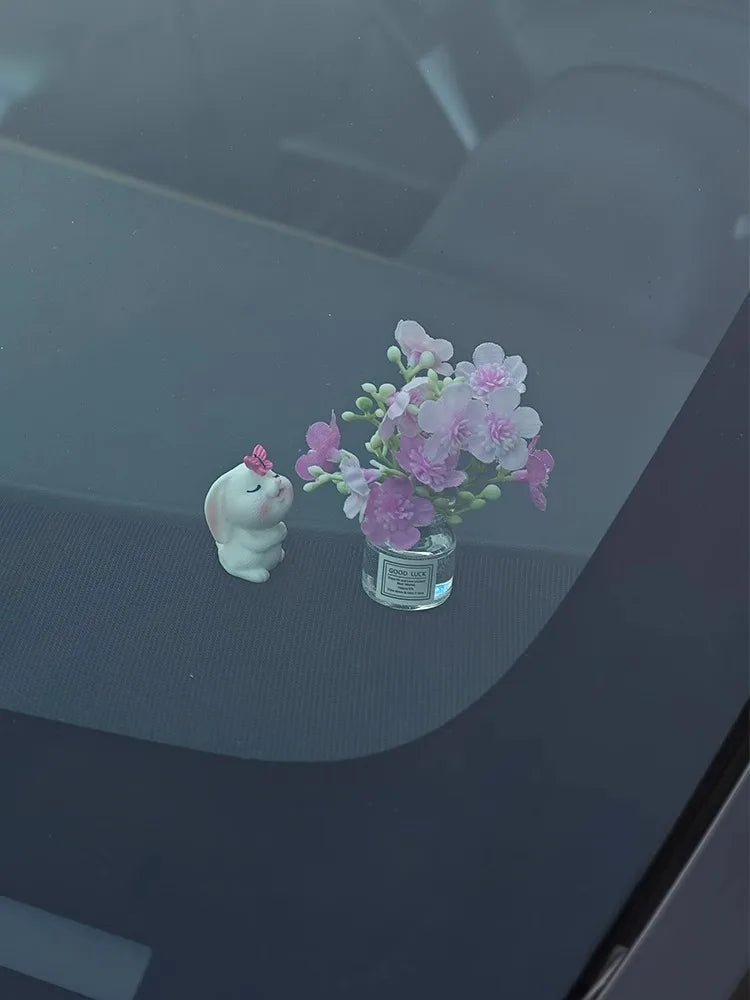 Car Dashboard Vase – Cute Mini Resin Flower Pot with Healing Doll Ornament