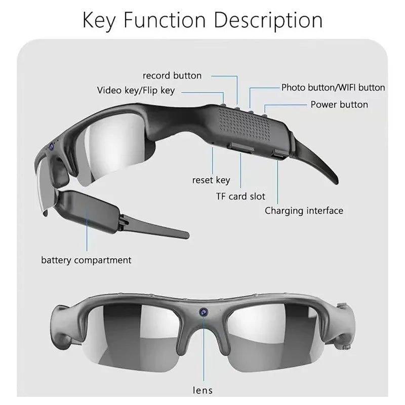 Smart Sports Glasses Outdoor Cycling HD 1080P DVR Camcorder Sun Glasses Built-in Audio Video Recording WiFi Cam Sunglasses