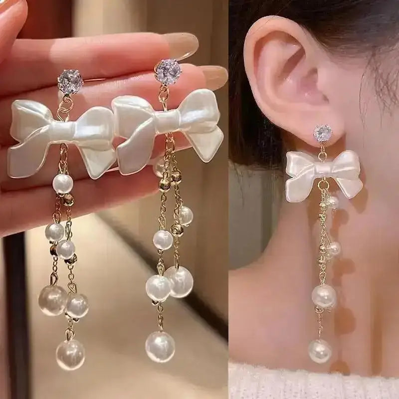 925 Silver Needle Pearl Tassel Drop Earrings for Women – Trendy Zircon Statement Jewellery