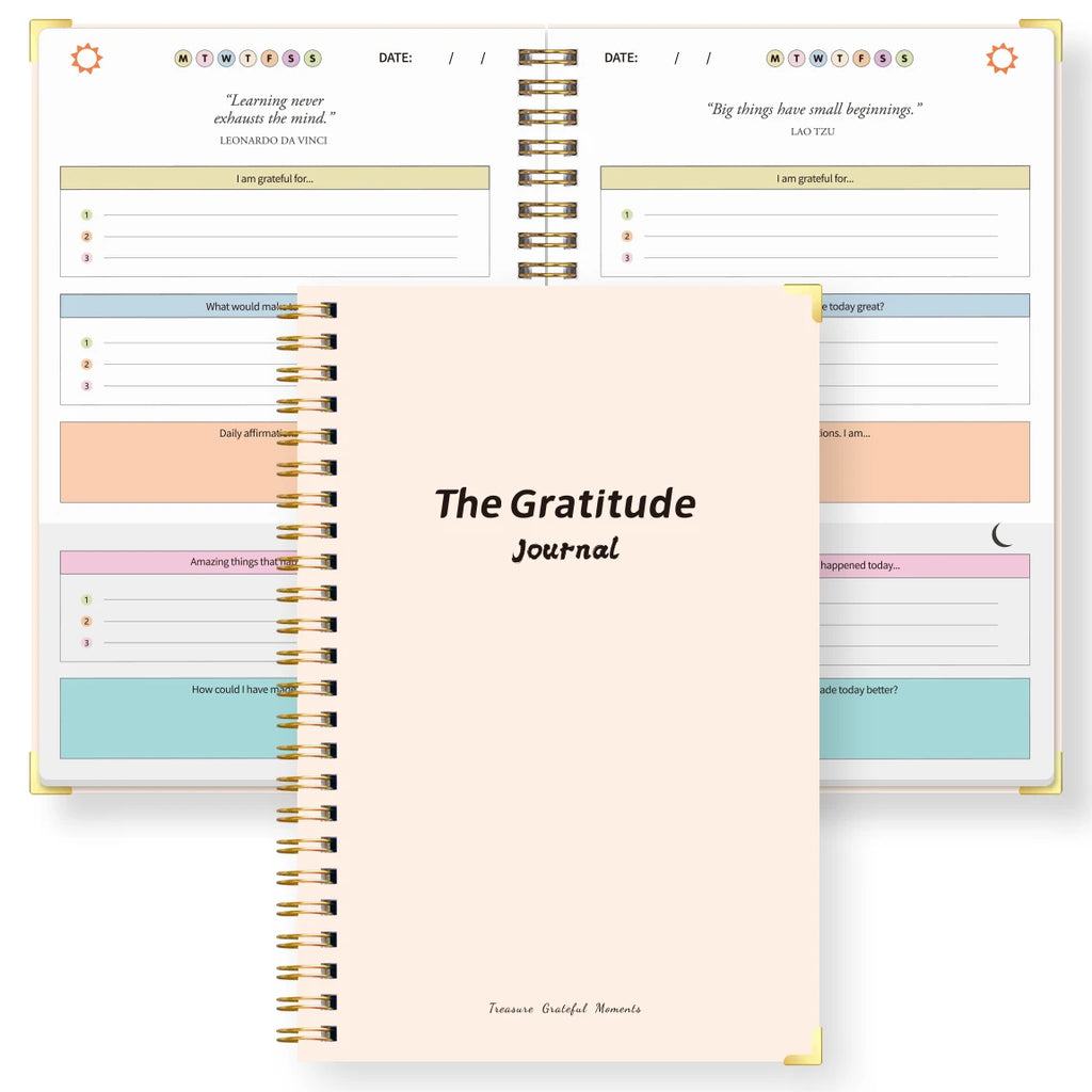 A5 Gratitude Journal Notebook, Mindfulness Journal with Prompts, Spiral Bound Notebook for Positive Thinking, Mood Tracker