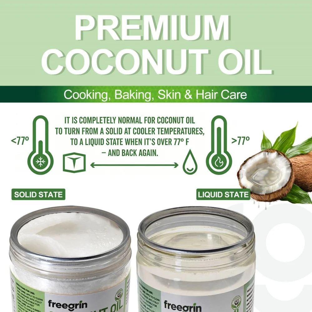100% Natural Organic Coconut Oil Cold Pressed Virgin Moisturizing Nourishing for Skin Hair Body Care Skin Repair Moisturizer Hot