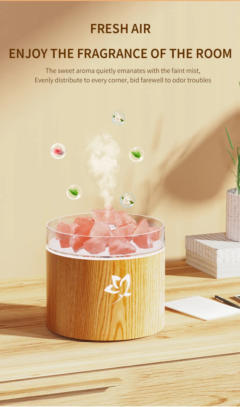 Crystal Salt Stone Aromatherapy Machine Colorful Atmosphere Lamp Atomization Humidification Suitable for Office and Bedroom