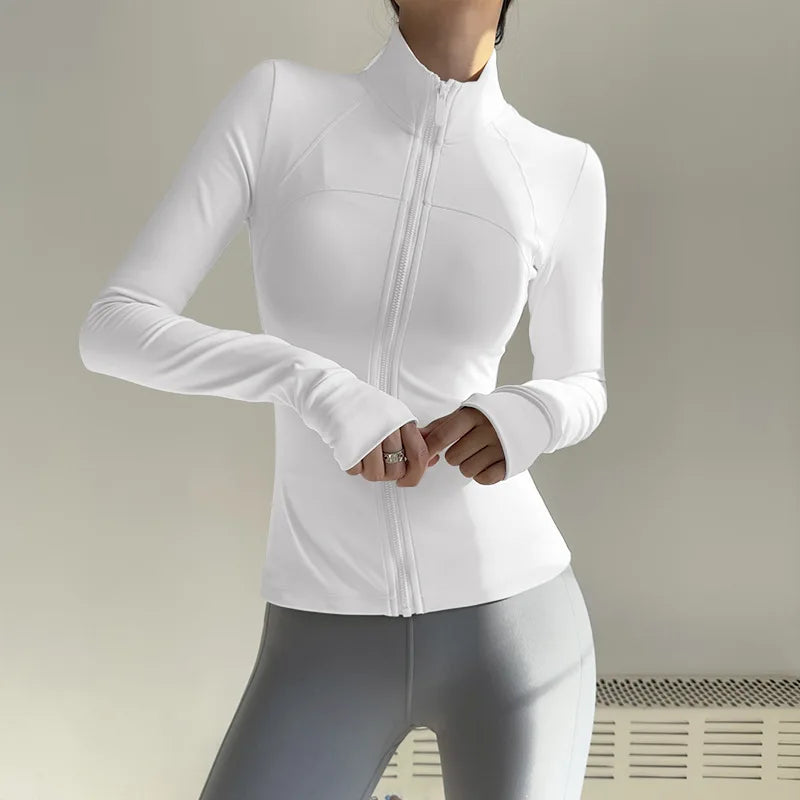 Women’s Zip-Up Long Sleeve Sports Jacket with Pockets – Quick Dry Yoga & Gym Top