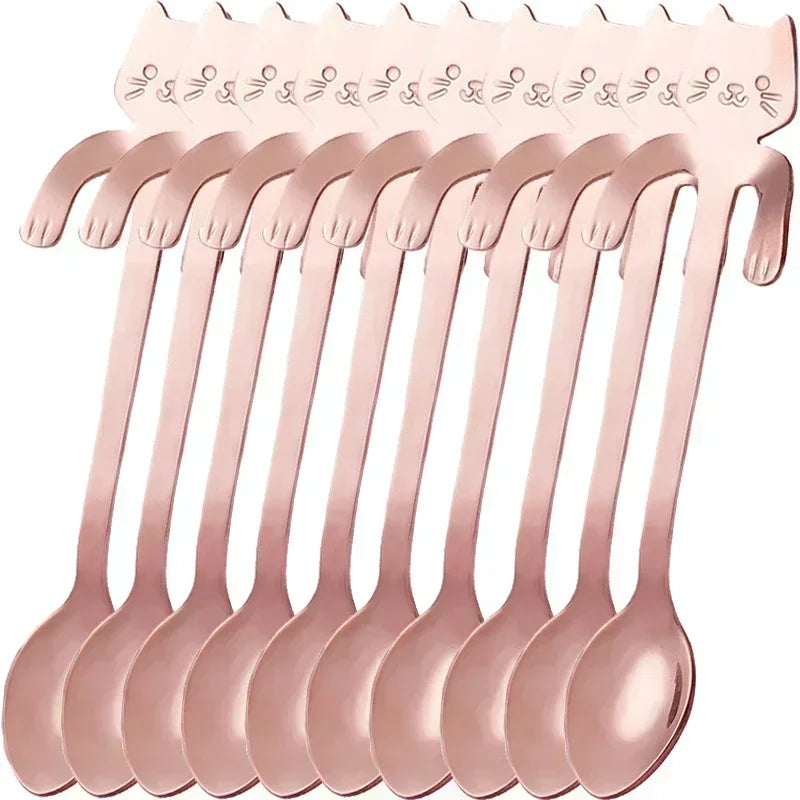 Cute Cat Shaped Stainless Steel Coffee Spoon Mini Dessert Ice Cream Teaspoon Kitchen Tableware