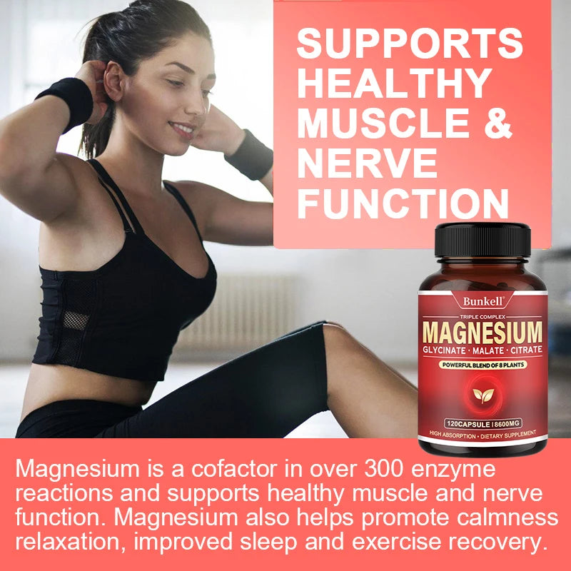 Triple High-efficiency Elemental Magnesium Complex - Glycine, Malic Acid and Magnesium Citrate, Muscle Relaxation, Immunity