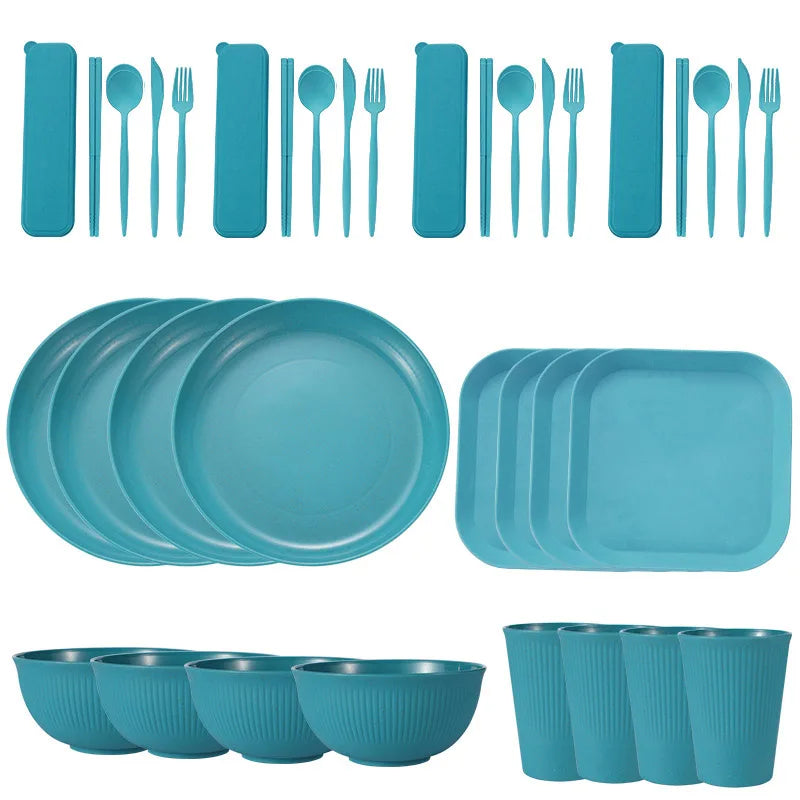 36PCS Wheat Straw Dinnerware Set – Eco Friendly Tableware Kit