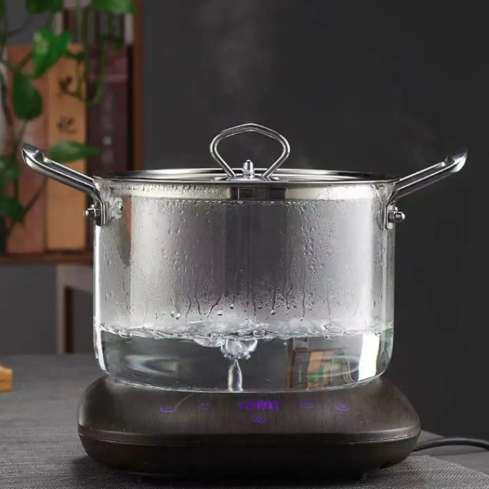 Heat-resistant glass double-eared transparent soup pot kitchen household high borosilicate glass stainless steel handle noodle