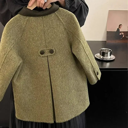 Kids’ Winter Woolen Coat – Double-Sided Fashionable & Warm for Girls