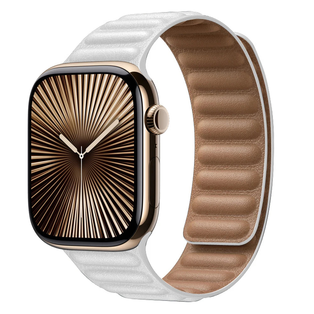 Leather Link for Apple watch band 44mm 45mm 40mm 38 42 Magnetic Loop bracelet iWatch seires SE 6 7 8 9 10 46mm ultra2 49mm strap