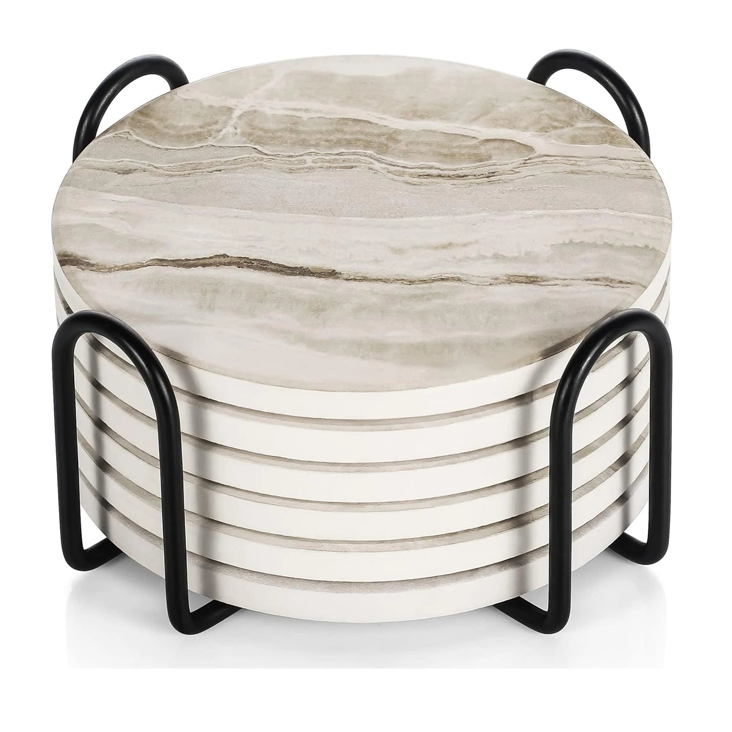 6PCS Ceramic Marble Coaster Set with Holder – Beverage Cup Coasters