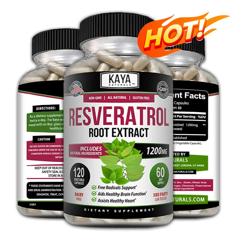Resveratrol Capsules – Antioxidant & Circulatory Support, Non-GMO, 30/60/120 Caps