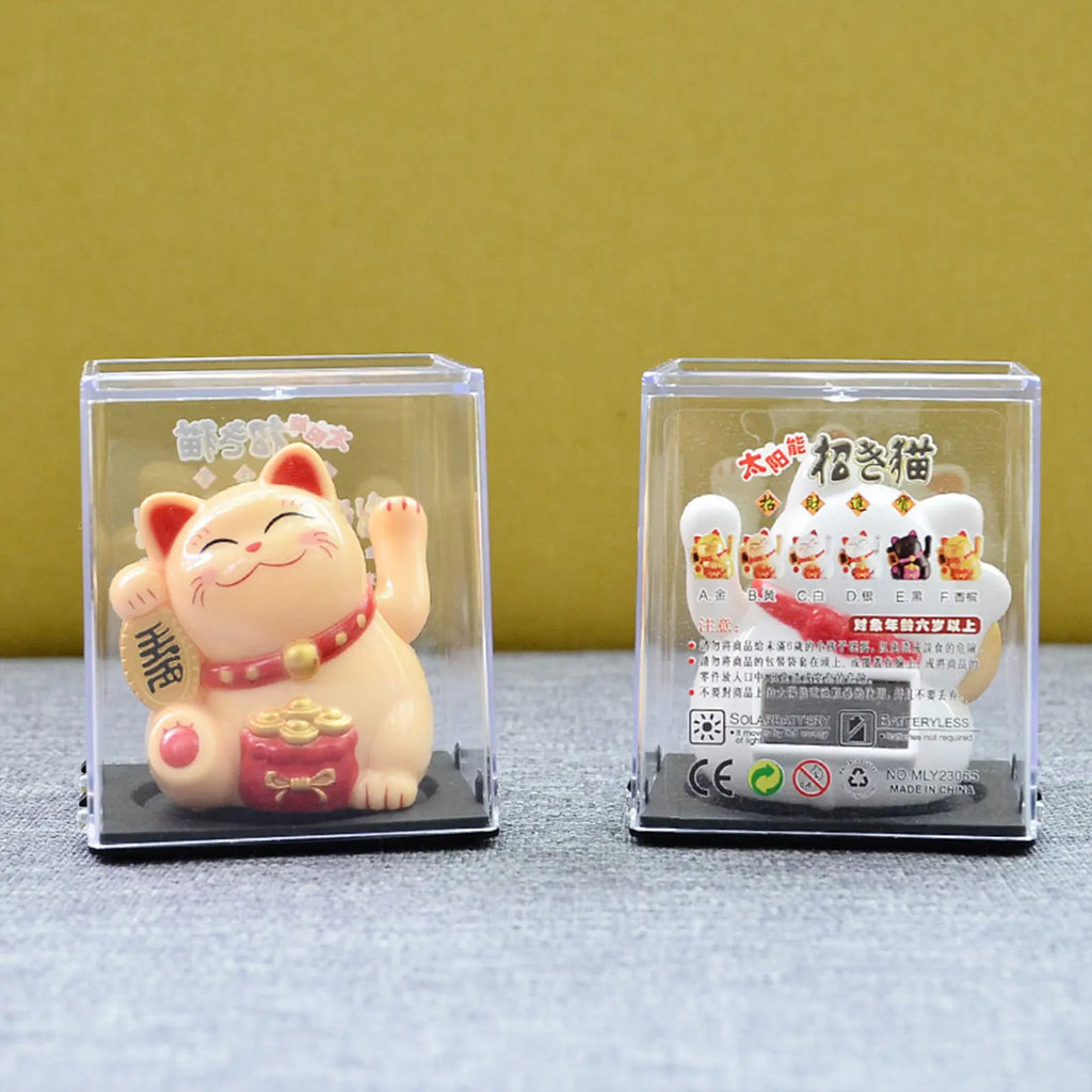 Solar Powered Maneki Neko Lucky Cat – Waving Fortune Cat Decor