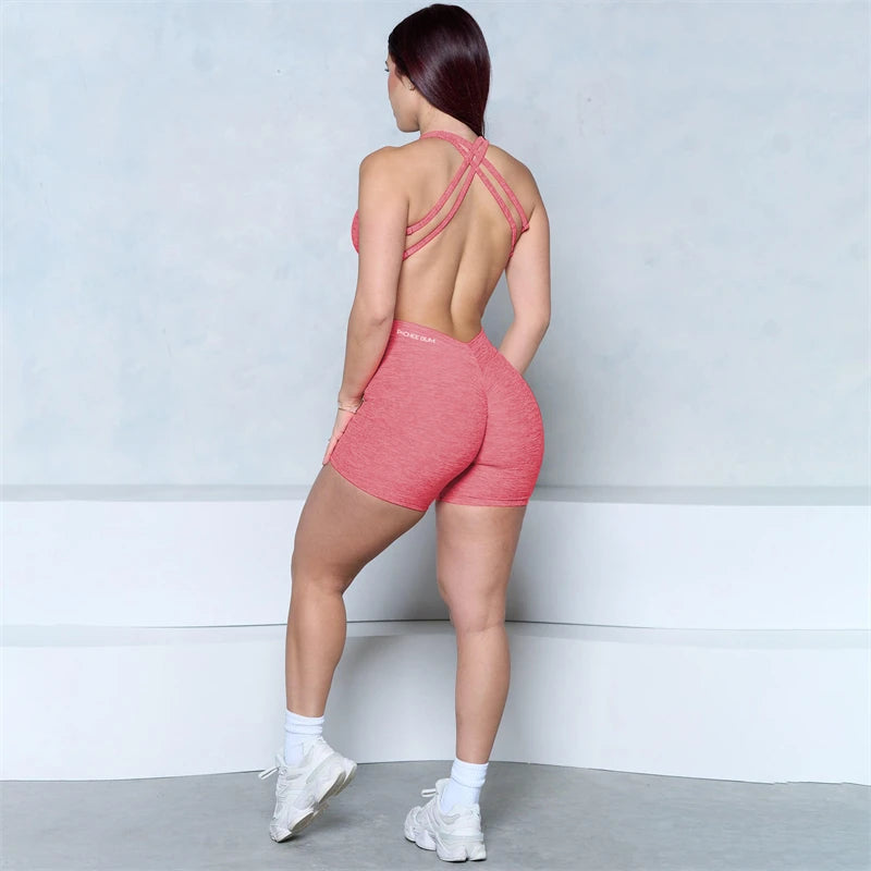 Women’s V-Back Scrunch Butt Romper – One-Piece Yoga & Gym Jumpsuit