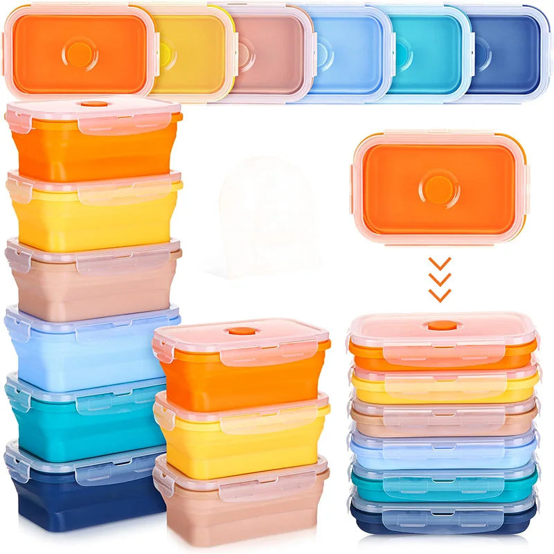 Collapsible Silicone Food Storage Containers – Stackable Lunch Box with Lid