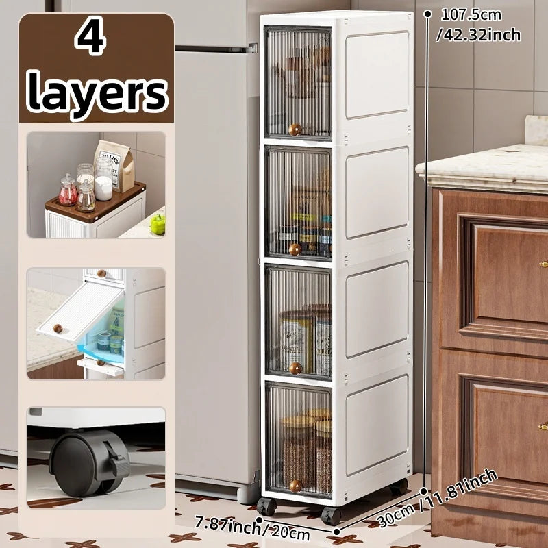 20cm Slim Rolling Storage Cabinet 2–6 Tier Space-Saving Organizer Heavy Duty Rack for Kitchen Bathroom Living Room