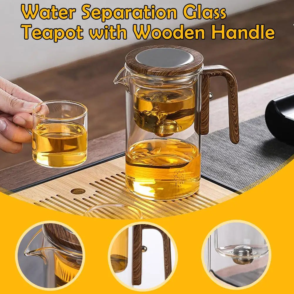 Magnetic Tea Separation Teapot – Glass Teapot with Filter & Wood Handle